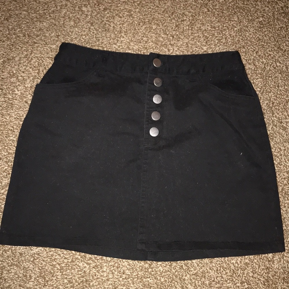 Black Mini Skirt with Front Buttons